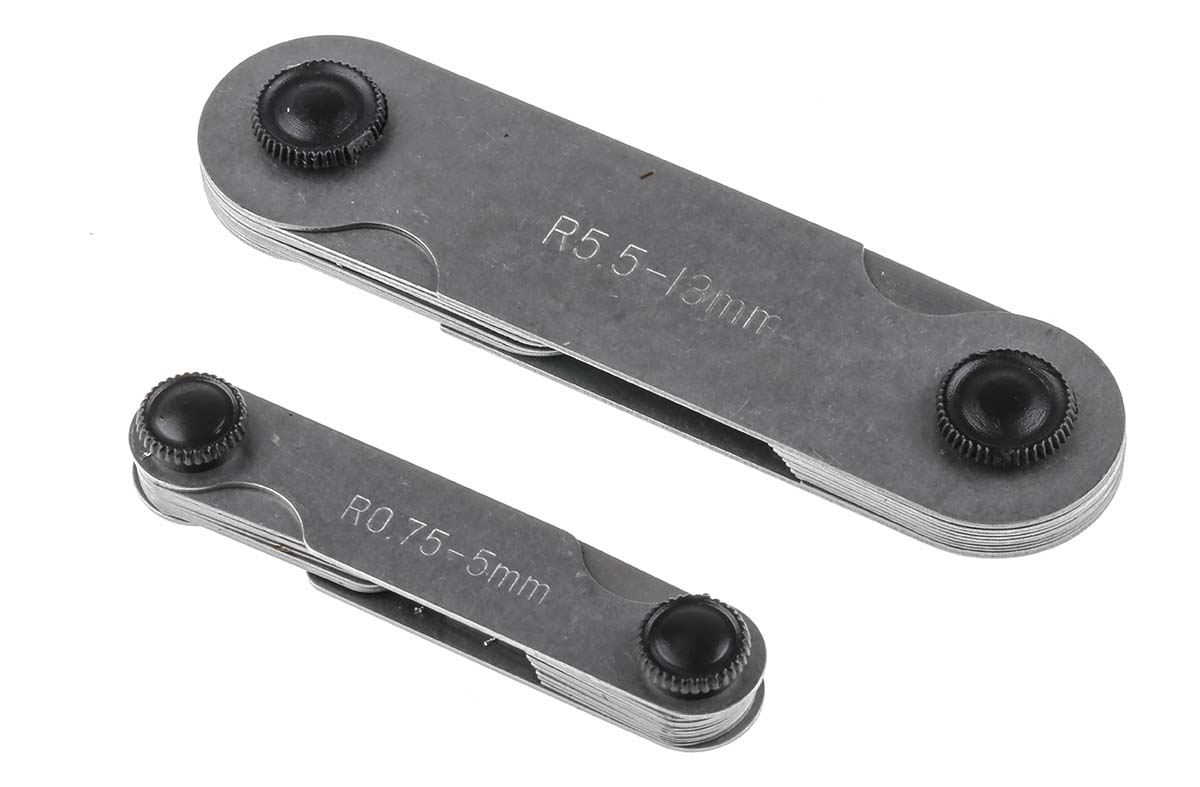 RS PRO Radius Gauge Set Metric 16 Blades 0.5 mm 0.75 mm