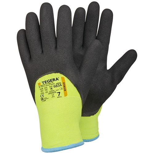Tegera 683A Yellow, Black Acrylic, Polyester (Liner) Work Gloves, Size 8, Nitrile Coating