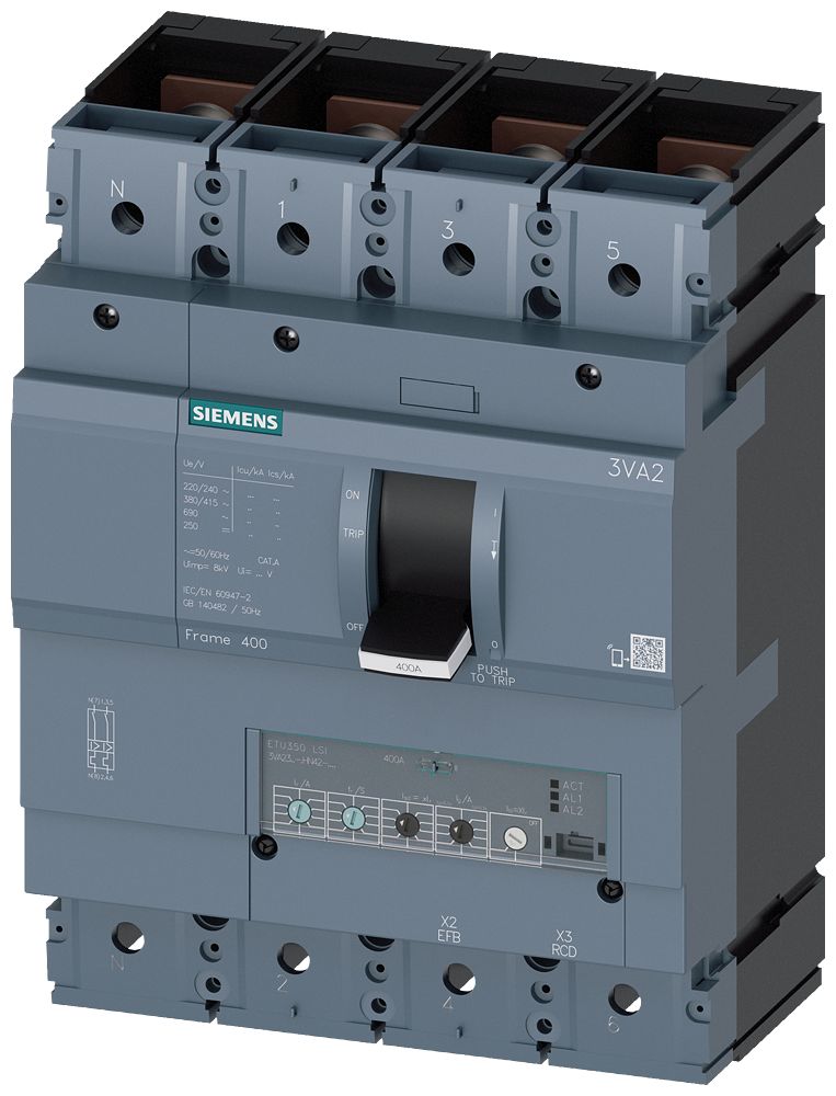 Siemens, SENTRON Circuit breaker 4P 400A, DIN Rail Mount