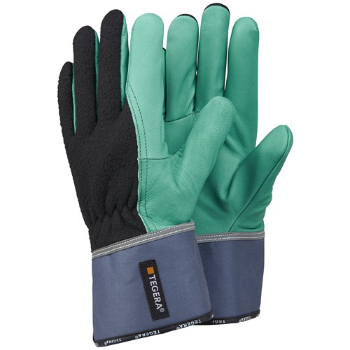Tegera TEGERA Black, Green Leather Work Gloves, Size 8