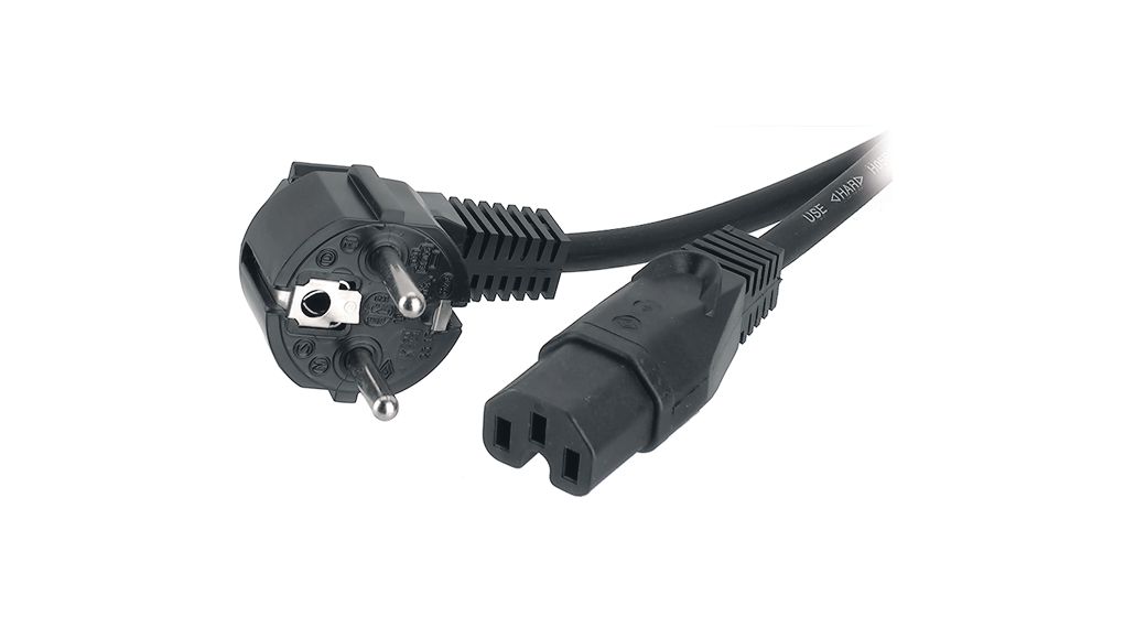 Feller, 2 m 3 Core Power Cable, Black Polyvinyl Chloride 120 °C