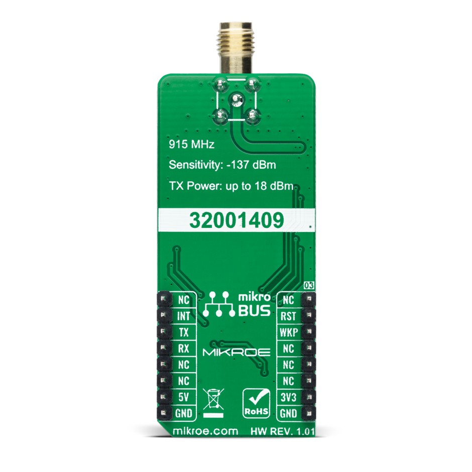 mikroe-4618 MikroElektronika LR 5 Click 32001409, TXB0106 LoRa Add On Board for mikroBUS socket 902 → 928MHz MIKROE-4618