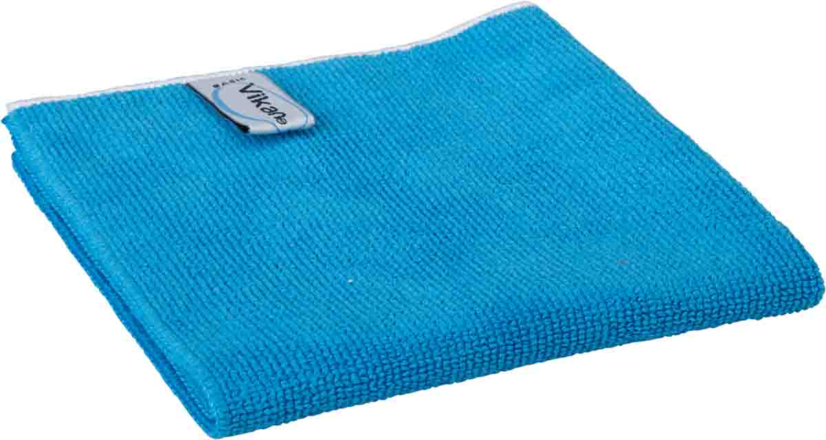 Vikan Basic Microfibre Cloth Blue Microfibre Cloths for General Cleaning, Dry/Wet Use, Box of 5 Per Pack, 320 x 320 mm,