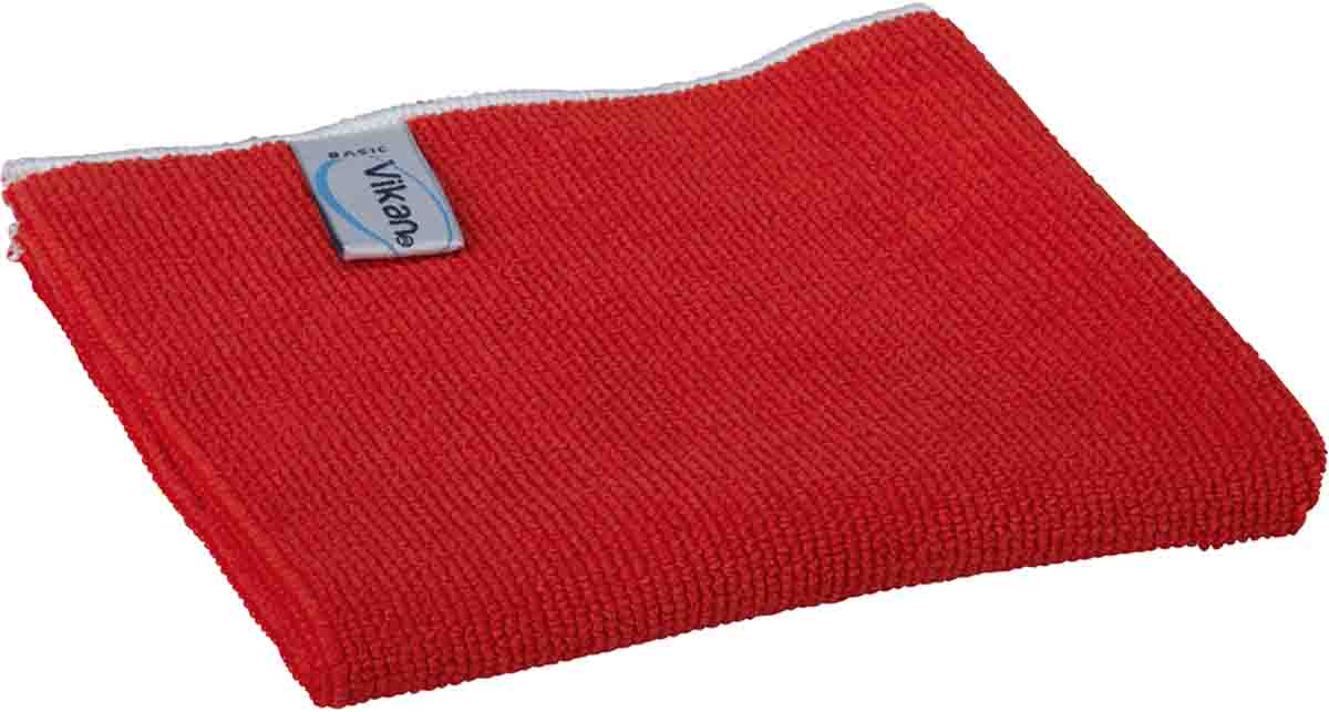 Vikan Basic Microfibre Cloth Red Microfibre Cloths for General Cleaning, Dry/Wet Use, Box of 5 Per Pack, 320 x 320 mm,
