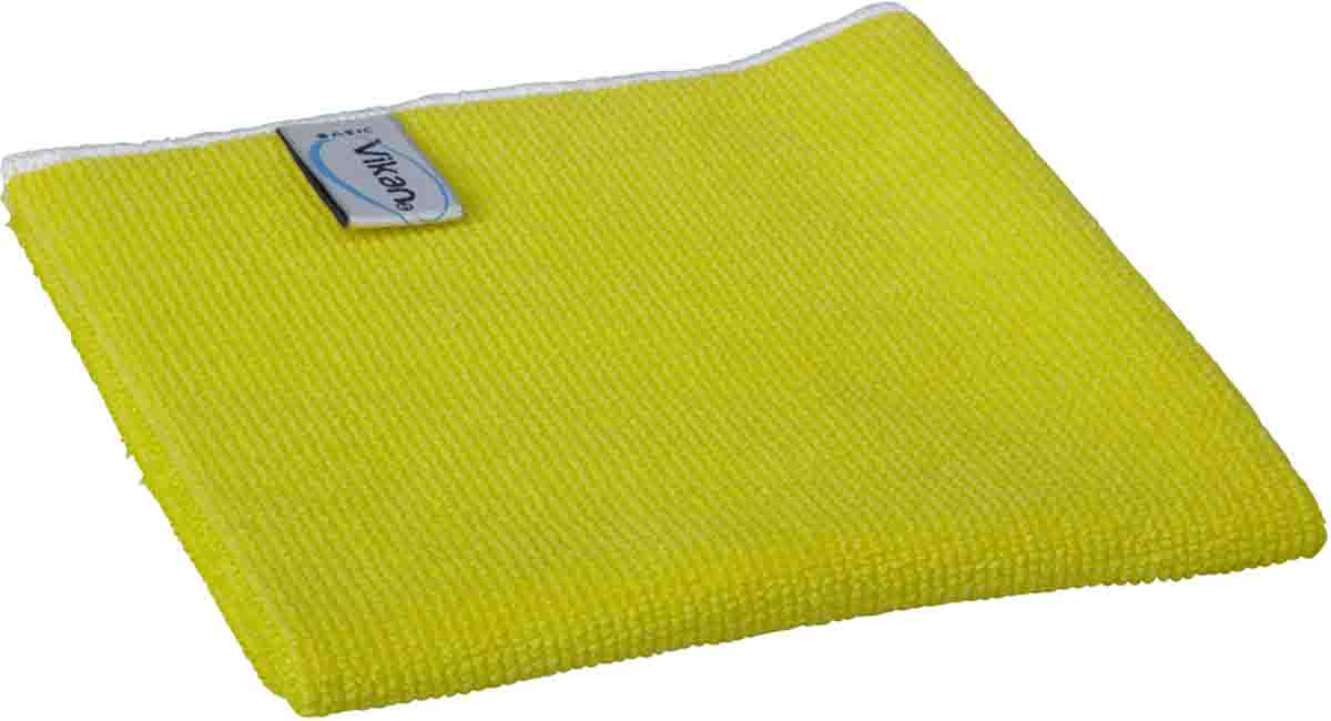 Vikan Basic Microfibre Cloth Yellow Microfibre Cloths for General Cleaning, Dry/Wet Use, Box of 5 Per Pack, 320 x 320
