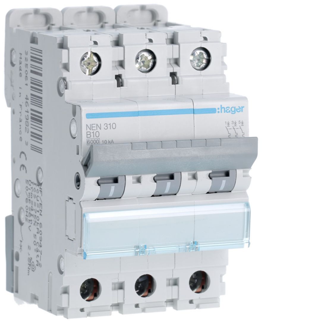 Hager NEN MCB, 3P, 10A, 400V AC, 10 Breaking Capacity