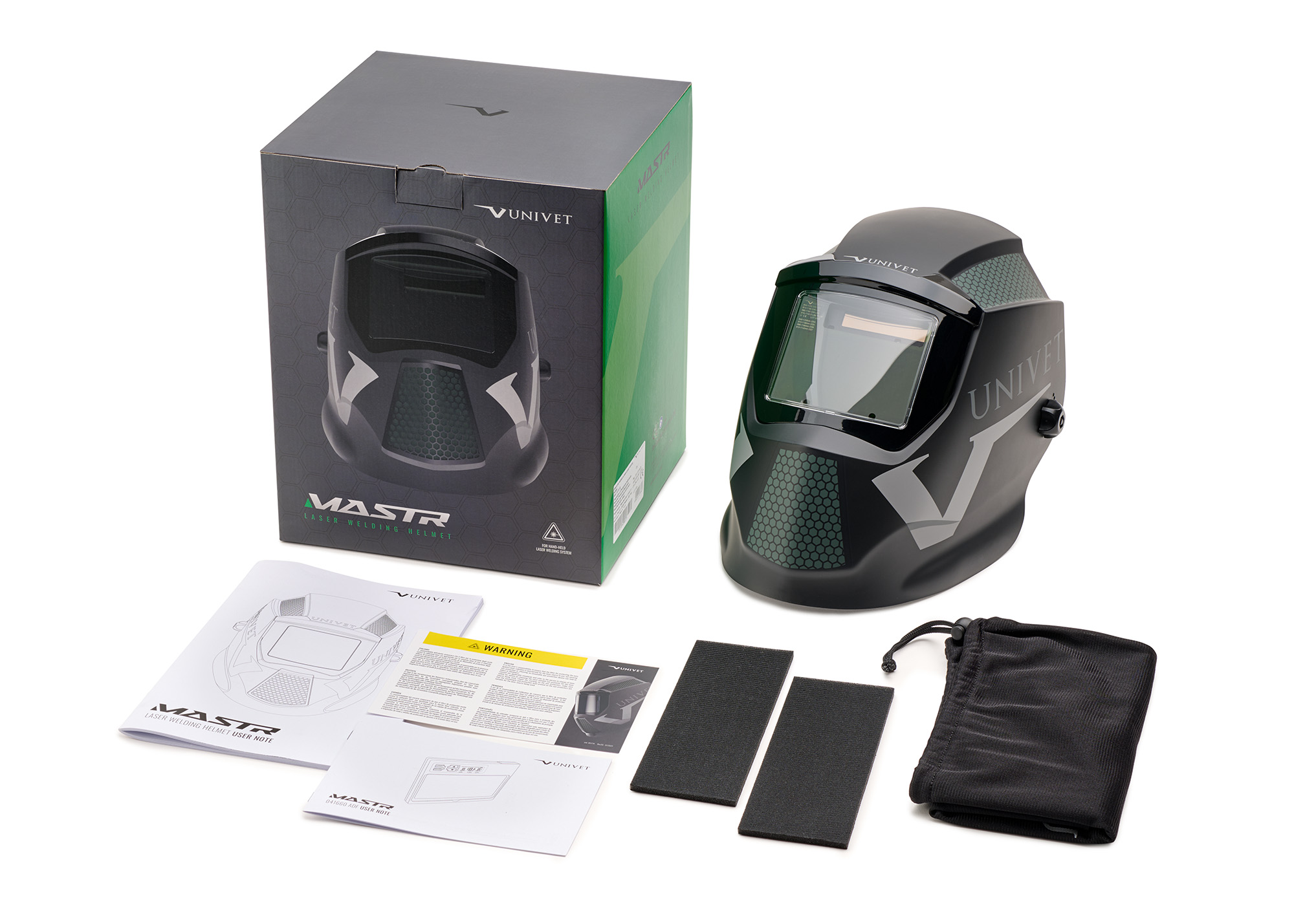 695l000000 Univet MASTR Replaceable Laser Welding Helmet, Shade 4 to 8, Shade 9 to 13 Auto Darkening Lens Adjustable Headband