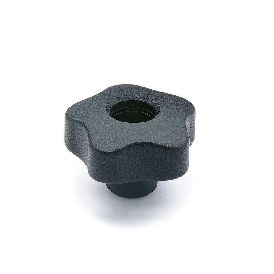Elesa 69746 Black Polypropylene Technopolymer Fluted Knob Knob, M6, Threaded Through Hole