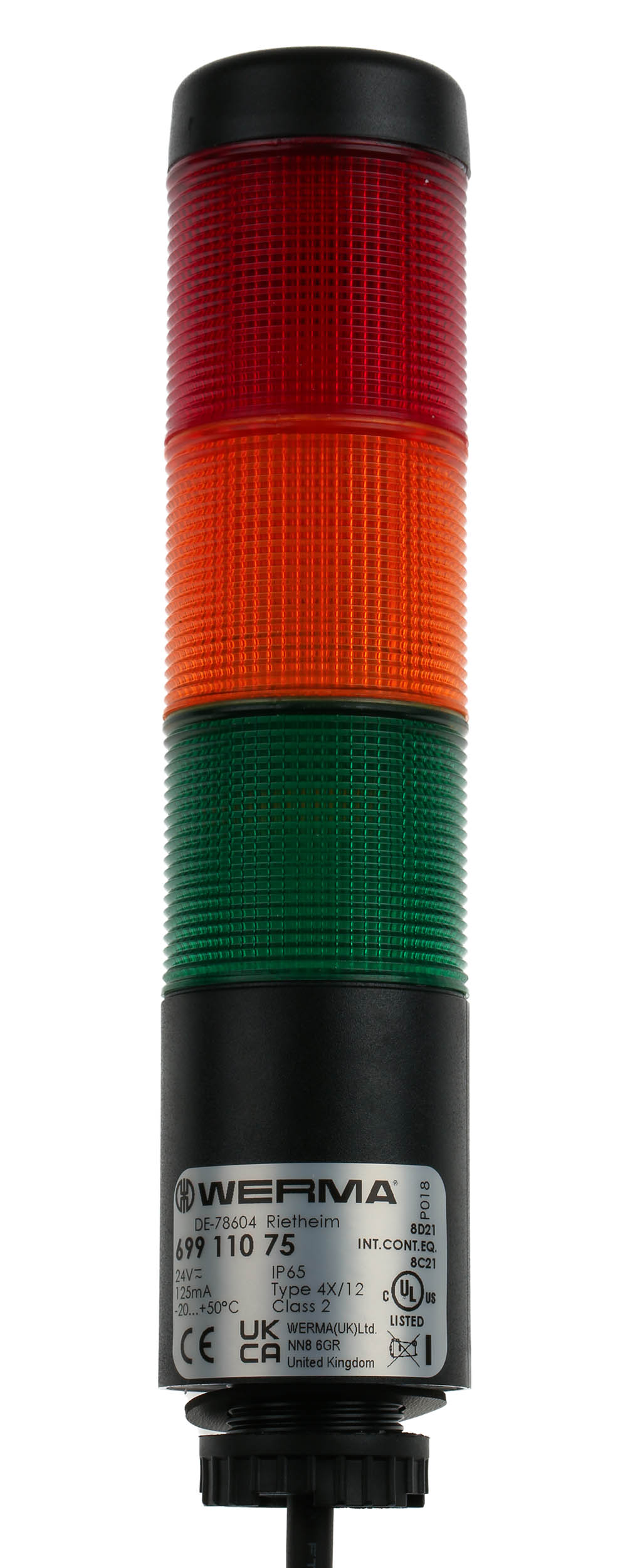 Werma Kompakt 37 Series Red, Green, Yellow Signal Tower Buzzer, 3 Lights 24V Base Mount, Tube