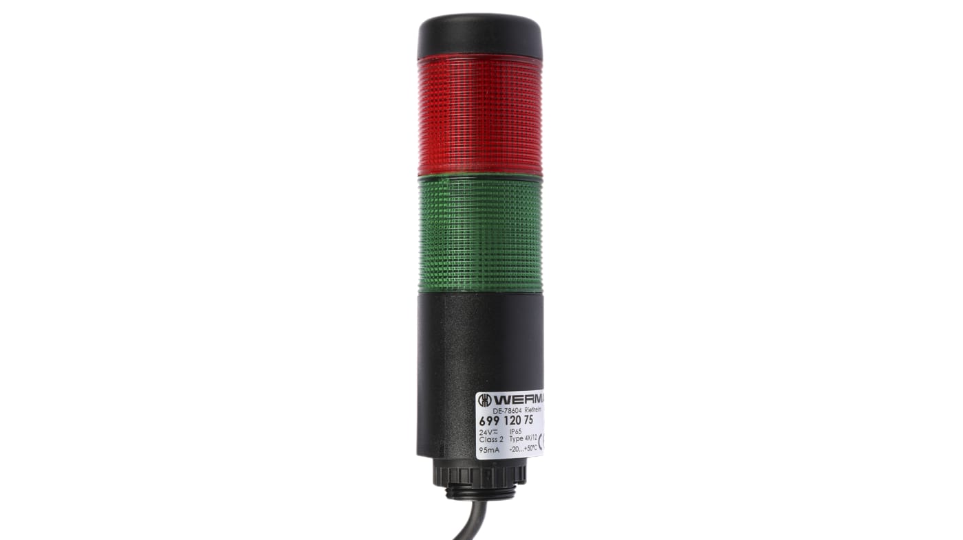 Werma Kompakt 37 Series Red, Green Signal Tower Buzzer, 2 Lights 24V Hole, Base, Bracket