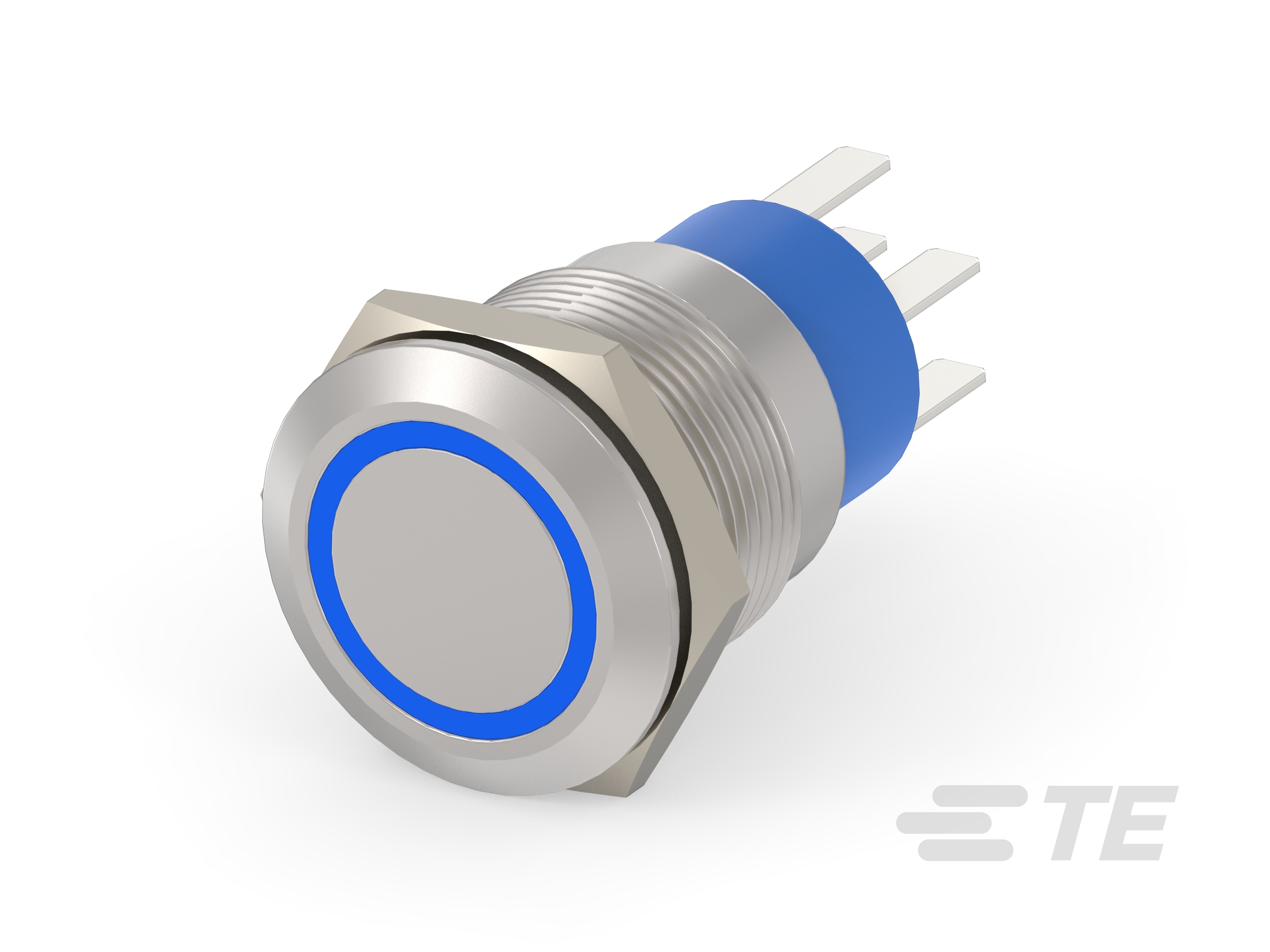TE Connectivity Alcoswitch Series Illuminated Push Button Switch, Momentary, Panel Mount, DPST, Blue LED, 250V ac, IP67