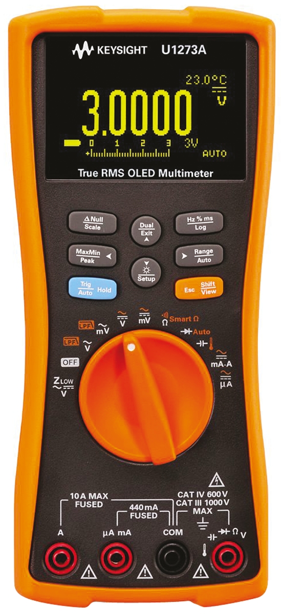 Keysight Technologies U1273A Handheld Digital Multimeter, True RMS, 10A ac Max, 10A dc Max, 1000V ac Max