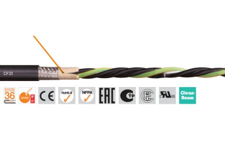 cf314004-25m Igus chainflex CF31 Power Cable, 4 Cores, 4 mm², Screened, 25m, Black PVC Sheath, 11 AWG