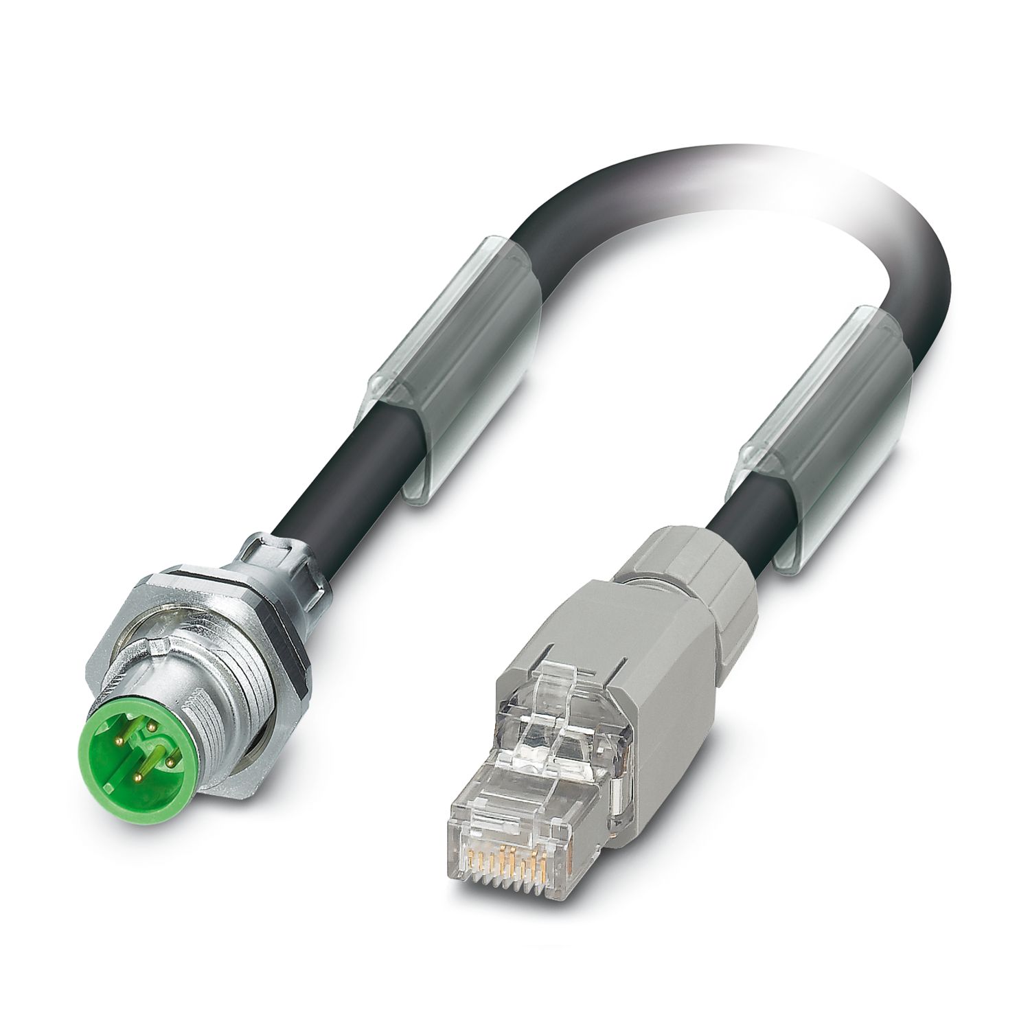 Phoenix Contact1418713, 1m Cat5, Black M12 to Female RJ45 Male, Shielded Shielded, Terminated PE-X Sheath