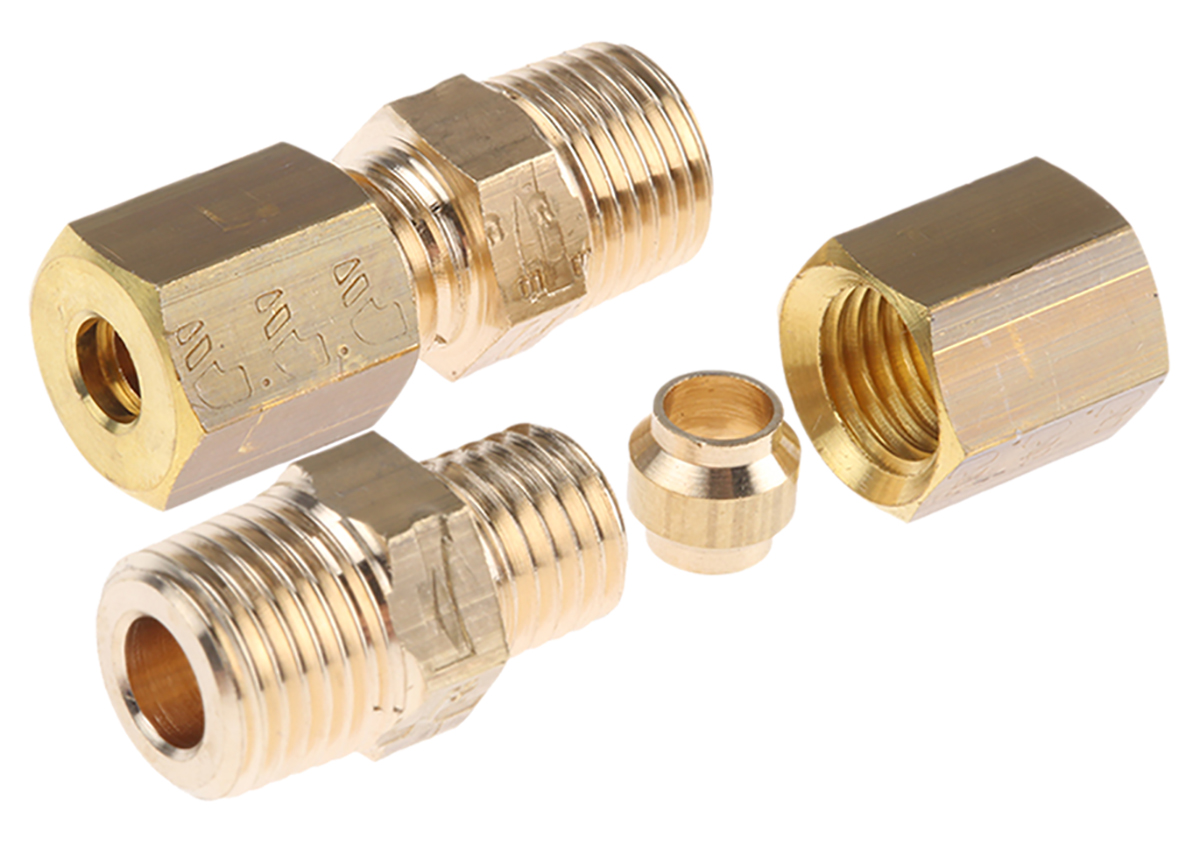 Legris Brass Pipe Fitting, Straight Compression Coupler, Male R 1/8in to Female 4mm