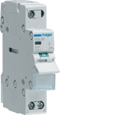 Hager SBB Series Illuminated Modular Switch, NC, DIN Rail, SPST, Orange LED, 440V, IP20