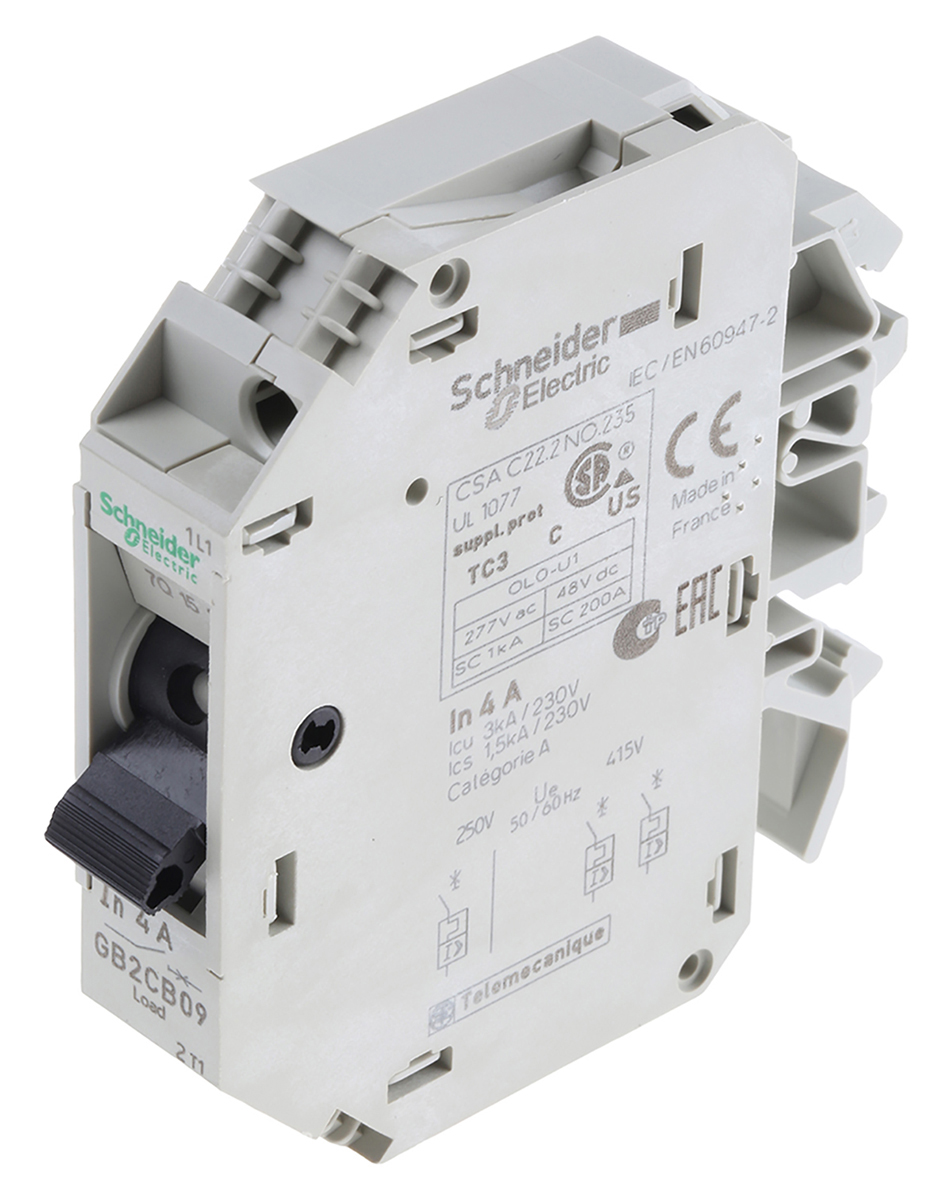 gb2cb09 Schneider Electric 4A 1P Pole Thermal Magnetic Circuit Breaker, 277 V ac, 415 V ac GB2