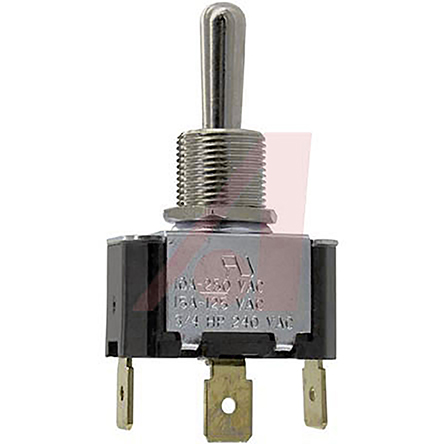 Carling Technologies Toggle Switch, Panel Mount, On-Off-On, SPST, Tab Terminal, 250 V ac