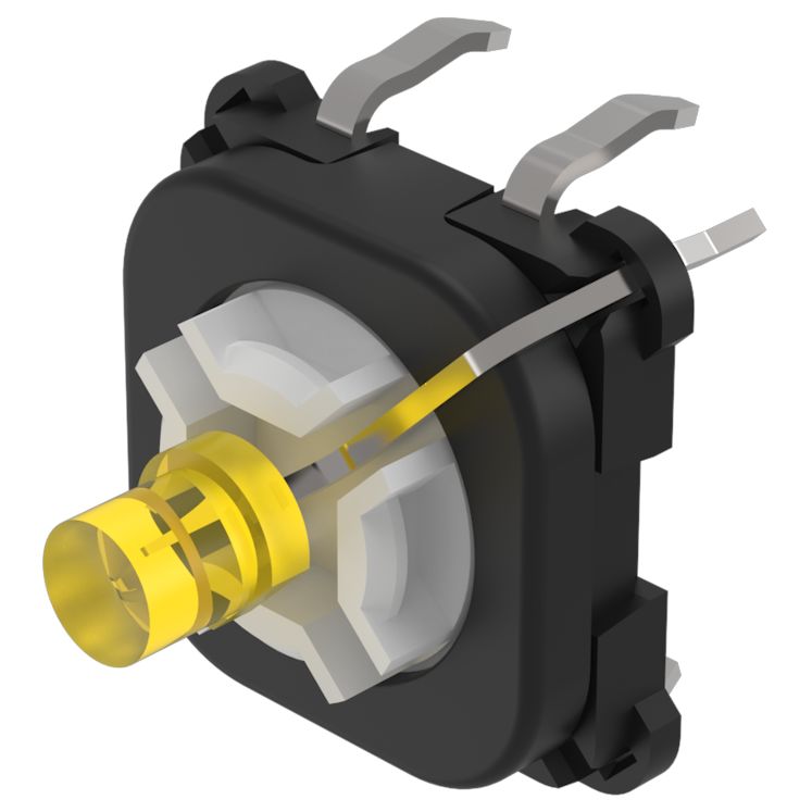 EAO 70 Series Illuminated Push Button Switch, Momentary, PCB, 2.5 mm Cutout, 1 NO, Yellow LED, 42 V dc 42 V ac