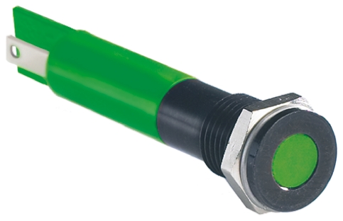 RS PRO Green Panel Mount Indicator, 12V dc, Solder Tab Termination, IP67