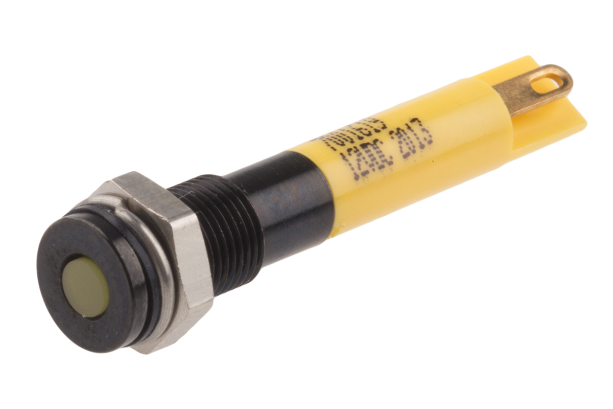 RS PRO Yellow Panel Mount Indicator, 12V dc, Solder Tab Termination, IP67
