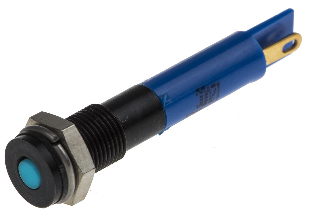 RS PRO Blue Panel Mount Indicator, 12V dc, Solder Tab Termination, IP67