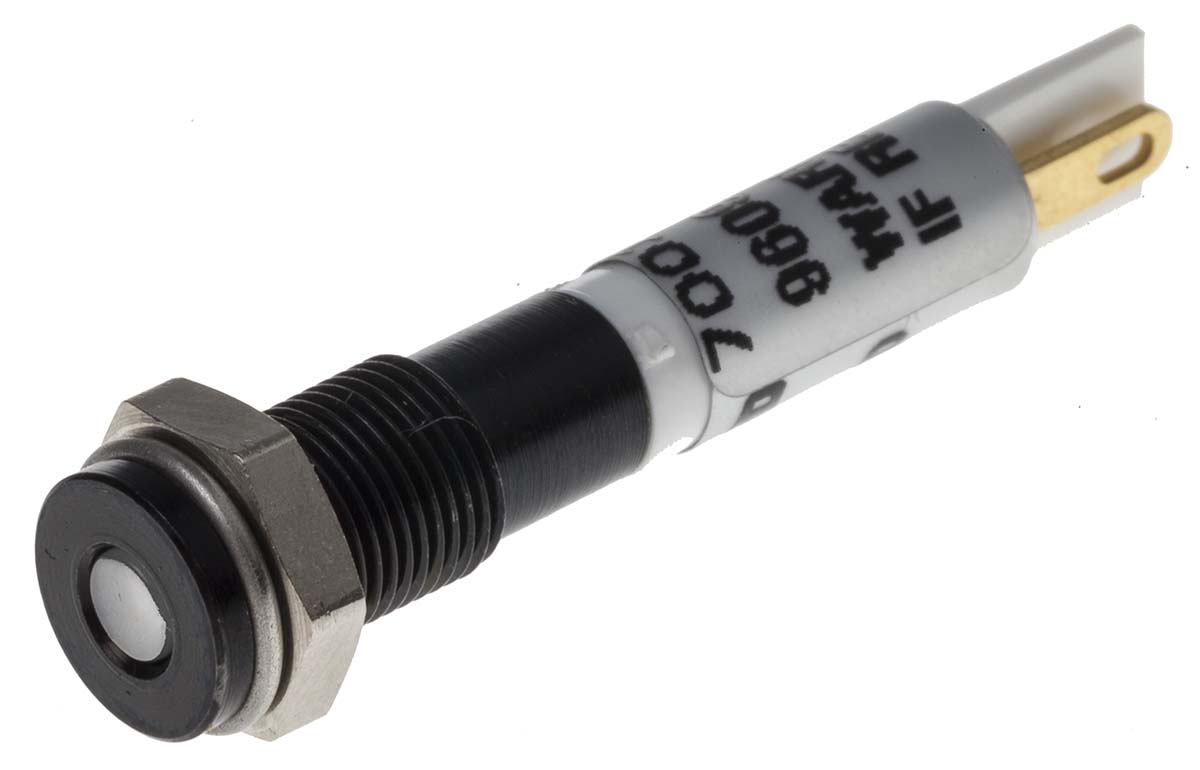 RS PRO White Panel Mount Indicator, 12V dc, Solder Tab Termination, IP67