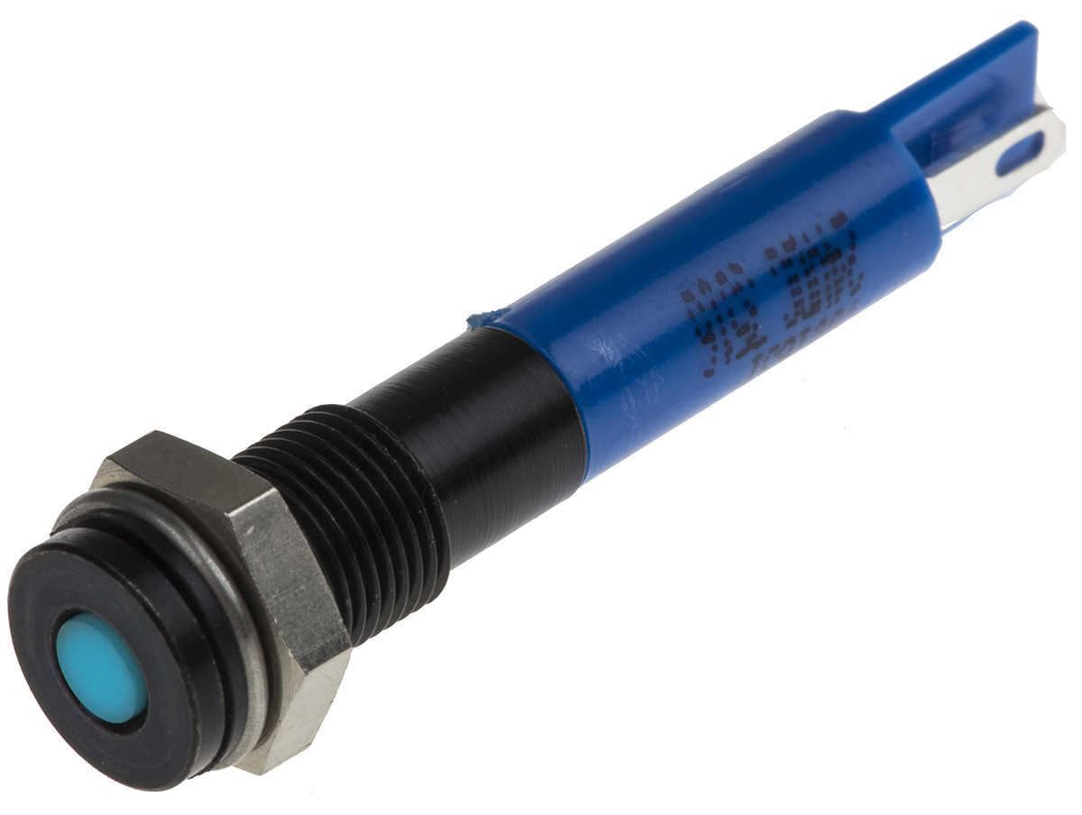 RS PRO Blue Panel Mount Indicator, 24V dc, Solder Tab Termination, IP67