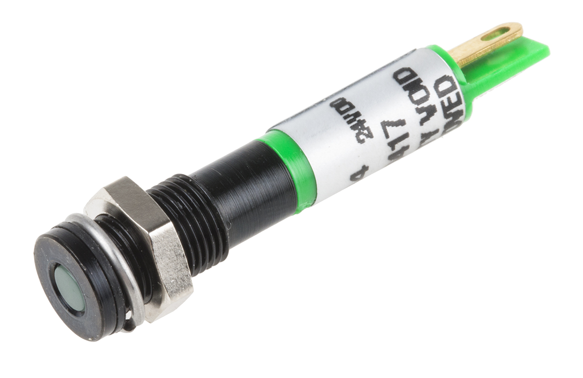 RS PRO Green Panel Mount Indicator, 24V dc, Solder Tab Termination, IP67