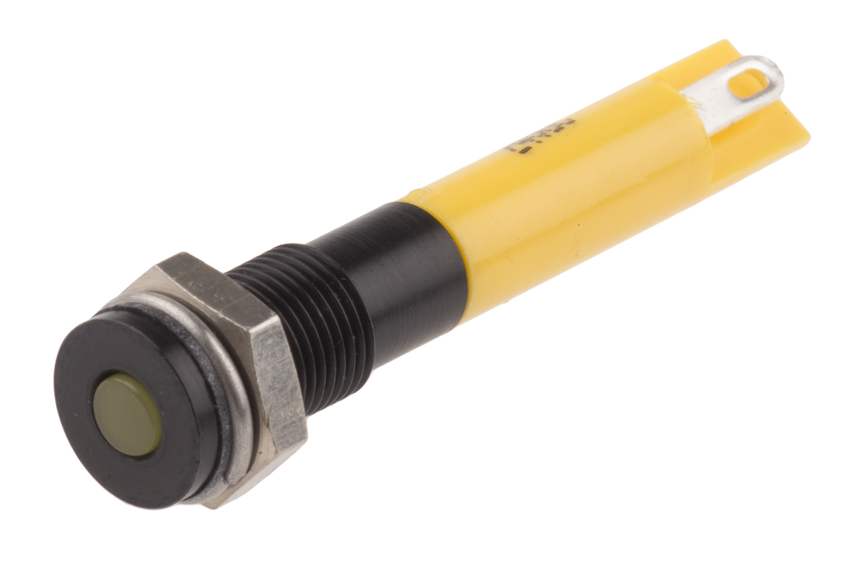 RS PRO Yellow Panel Mount Indicator, 24V dc, Solder Tab Termination, IP67