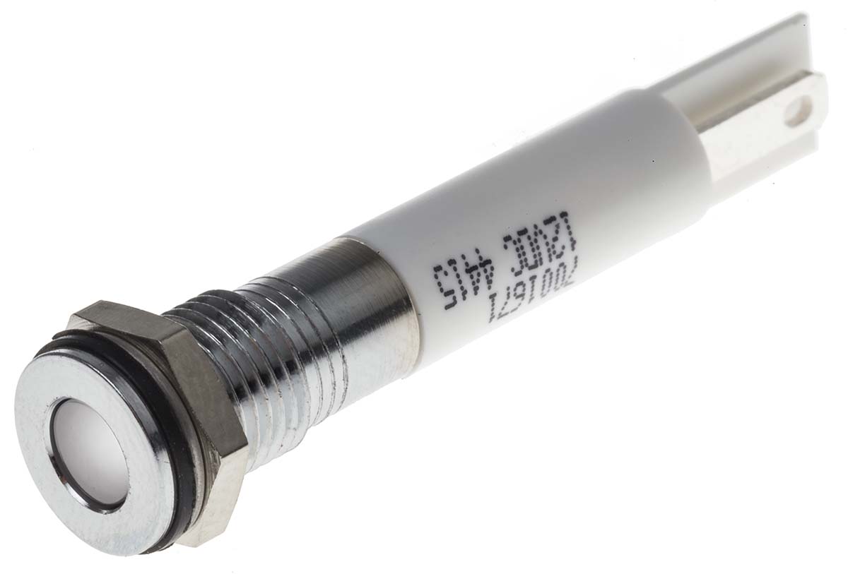 RS PRO White Panel Mount Indicator, 12V dc, Solder Tab Termination, IP67