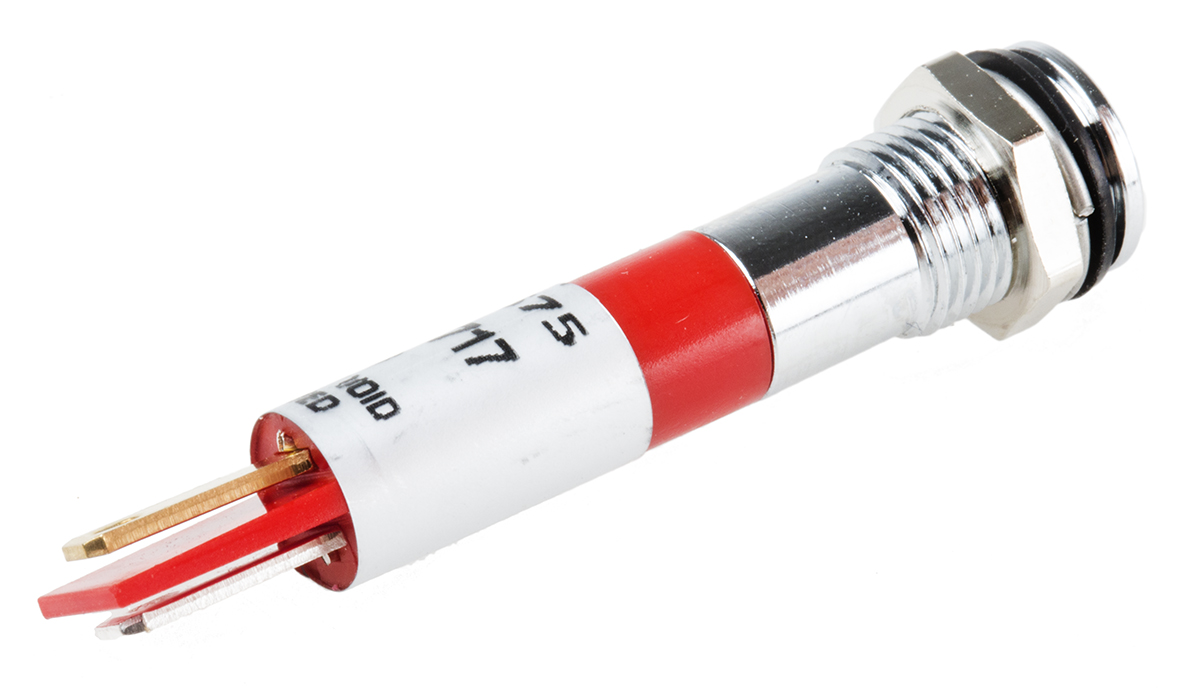 700-1675 RS PRO Red Panel Mount Indicator, 24V dc, Solder Tab Termination, IP67