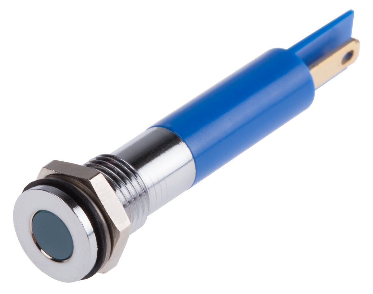 RS PRO Blue Panel Mount Indicator, 12V dc, Solder Tab Termination, IP67