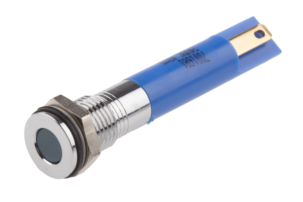 RS PRO Blue Panel Mount Indicator, 24V dc, Solder Tab Termination, IP67