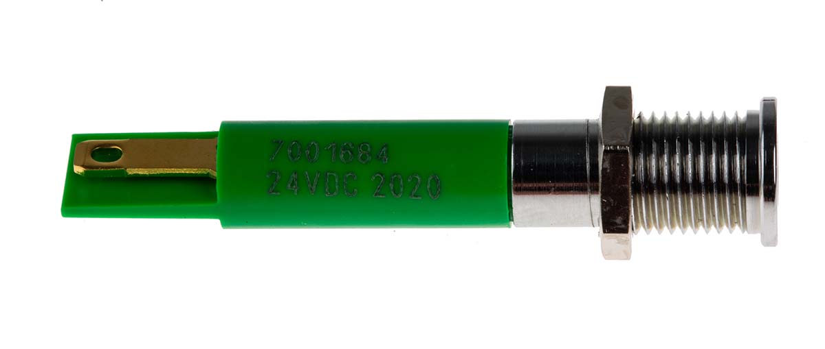 700-1684 RS PRO Green Panel Mount Indicator, 24V dc, Solder Tab Termination, IP67