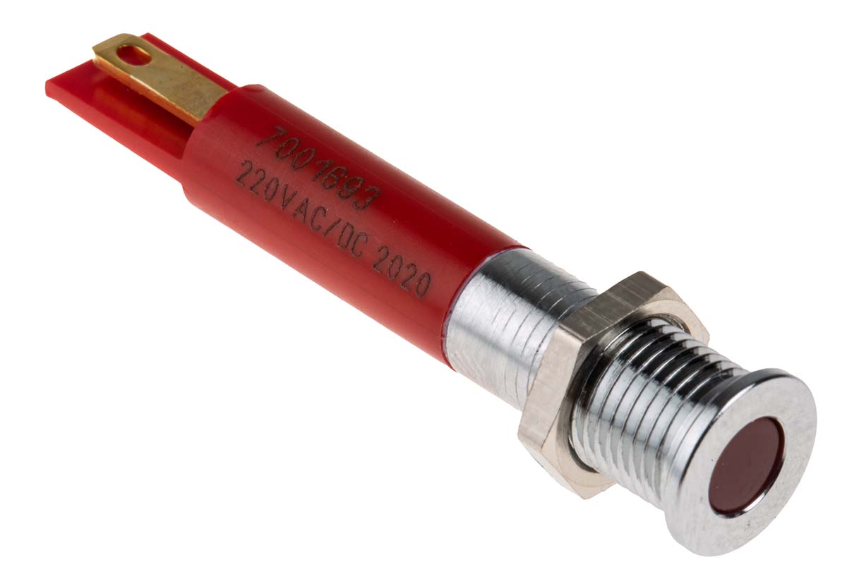 RS PRO Red Panel Mount Indicator, 220V ac, Solder Tab Termination, IP67