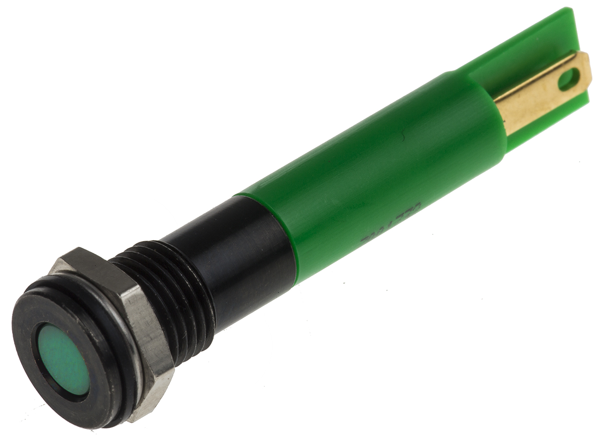 RS PRO Green Panel Mount Indicator, 12V dc, Solder Tab Termination, IP67