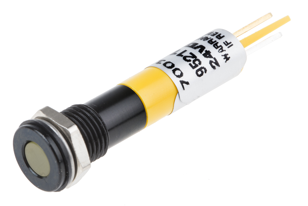 RS PRO Yellow Panel Mount Indicator, 24V dc, Solder Tab Termination, IP67