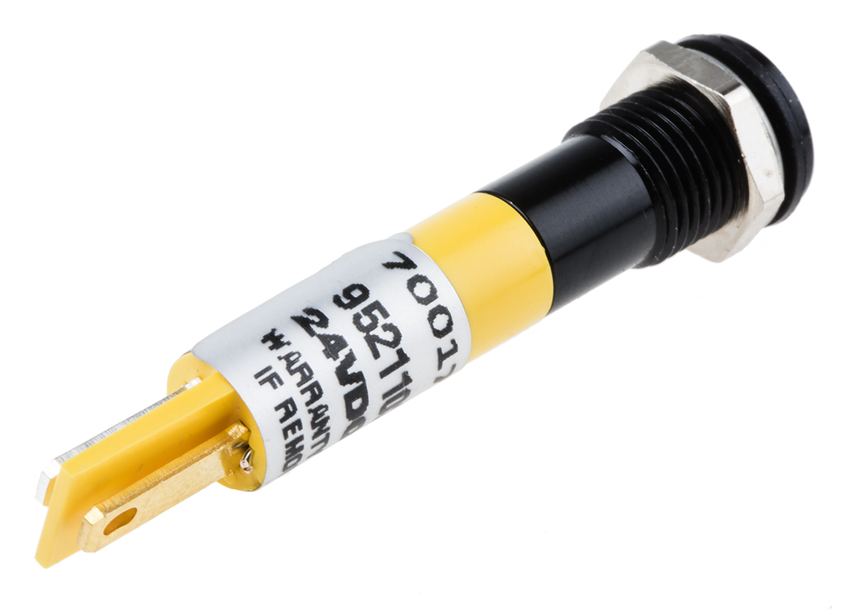 700-1754 RS PRO Yellow Panel Mount Indicator, 24V dc, Solder Tab Termination, IP67