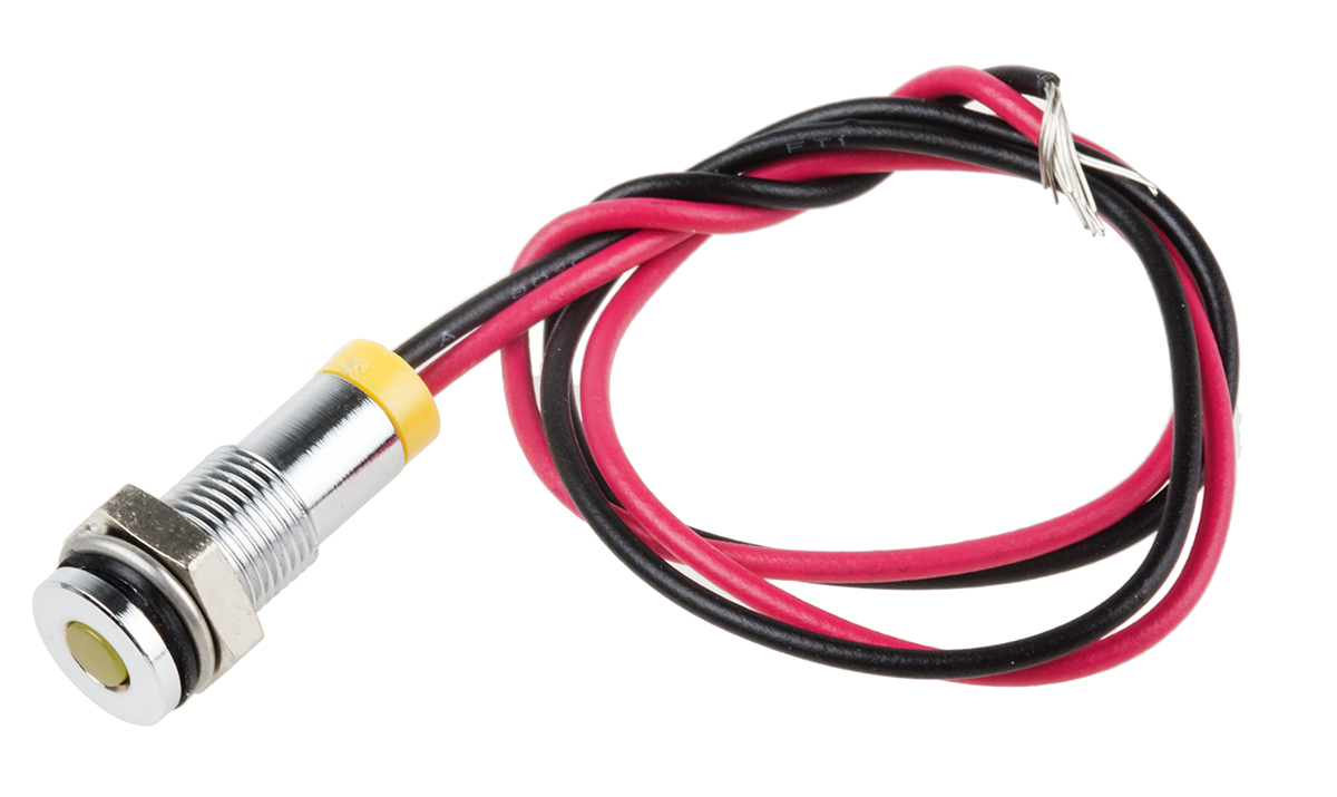 RS PRO Yellow Panel Mount Indicator, 2V dc, Lead Wire Termination, IP67
