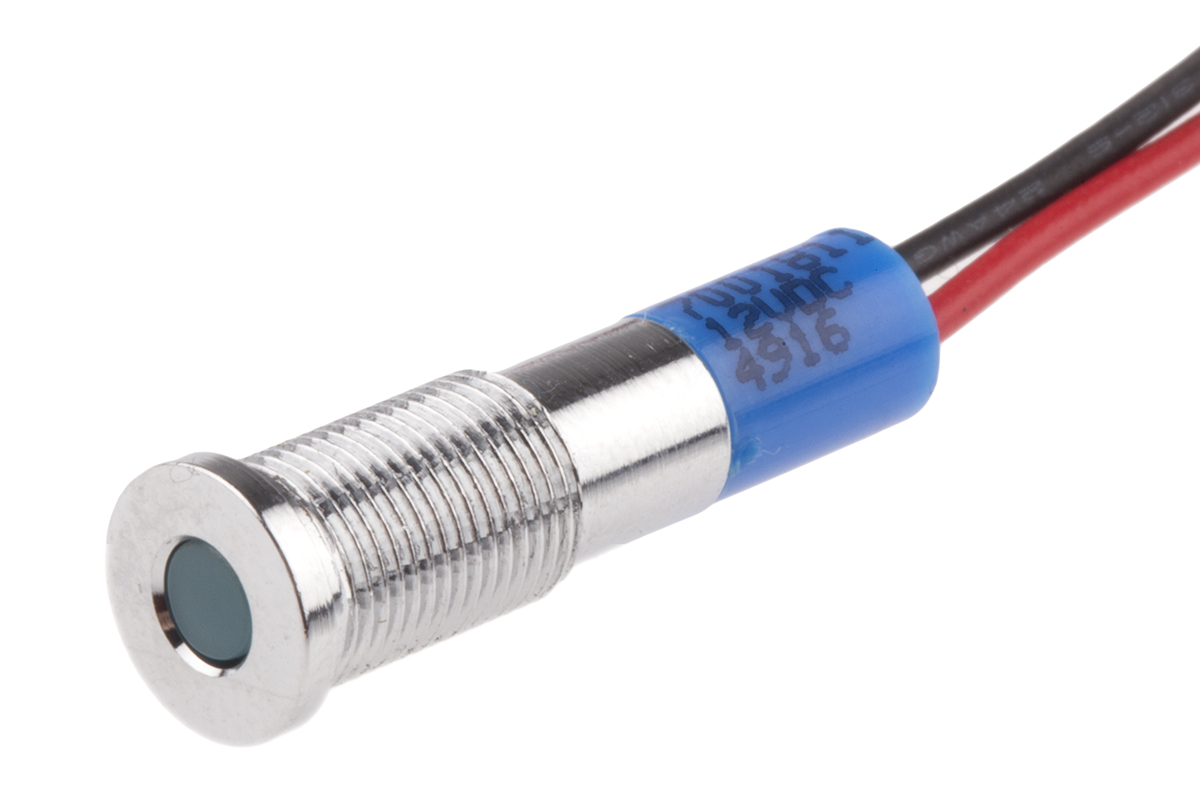 RS PRO Blue Panel Mount Indicator, 12V dc, Lead Wire Termination, IP67