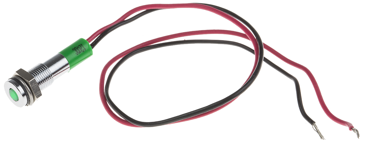 RS PRO Green Panel Mount Indicator, 12V dc, Lead Wire Termination, IP67