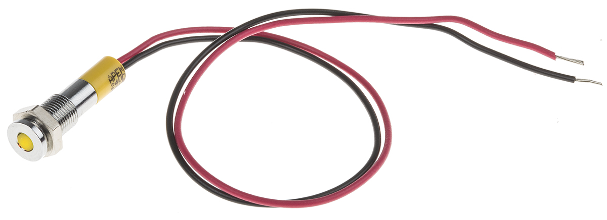 RS PRO Yellow Panel Mount Indicator, 24V dc, Lead Wire Termination, IP67