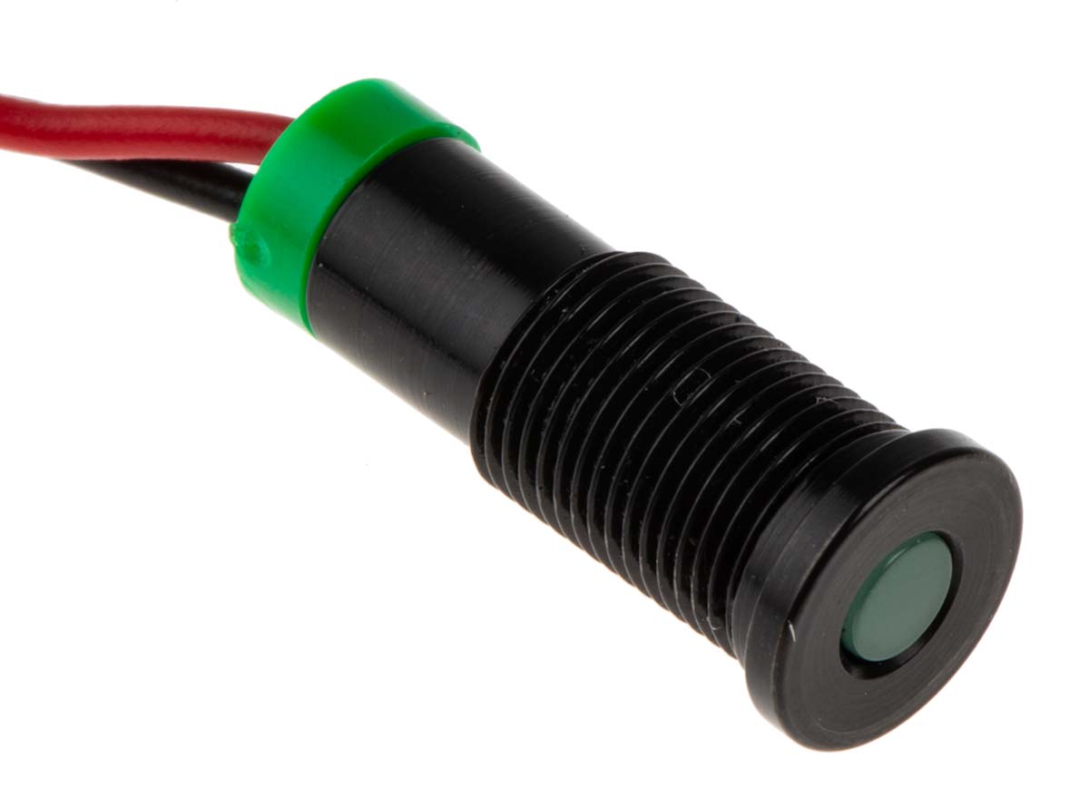 700-1845 RS PRO Green Panel Mount Indicator, 2V dc, Lead Wire Termination, IP67