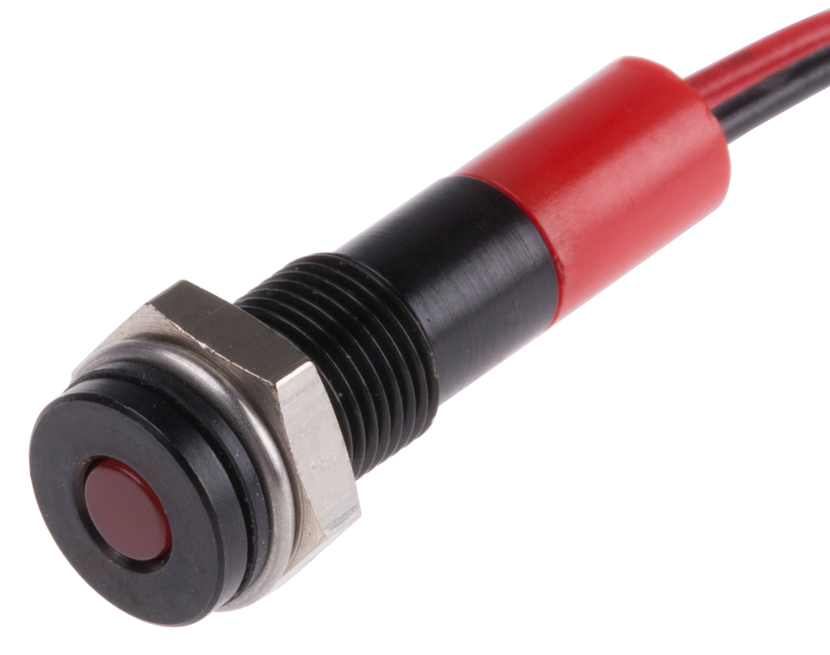 RS PRO Red Panel Mount Indicator, 12V dc, Lead Wire Termination, IP67