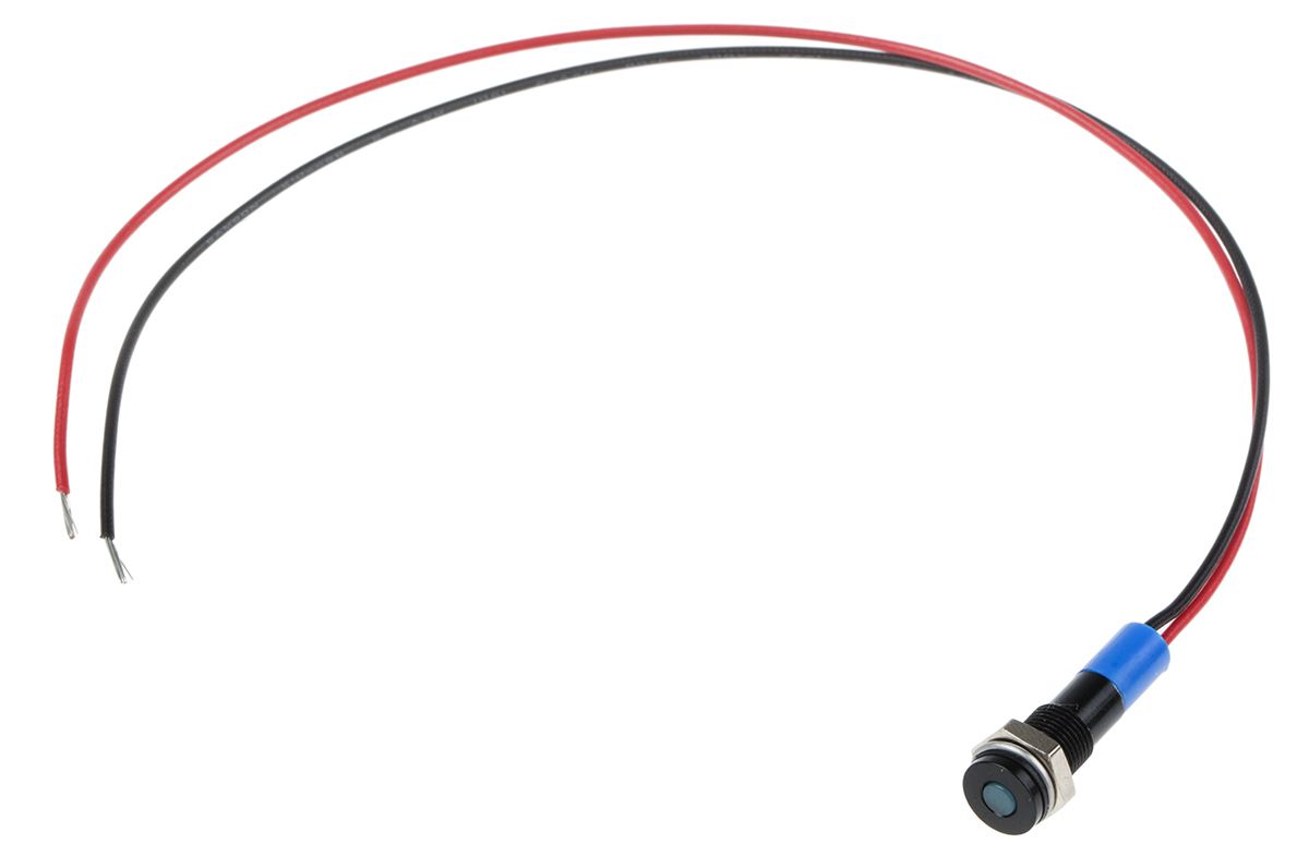 RS PRO Blue Panel Mount Indicator, 12V dc, Lead Wire Termination, IP67