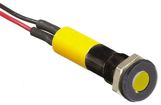 RS PRO Yellow Panel Mount Indicator, 12V dc, Lead Wire Termination, IP67