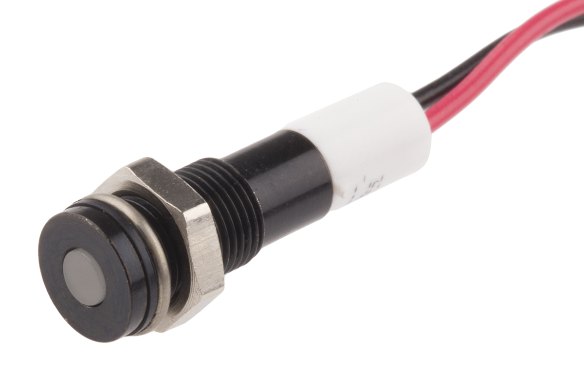 RS PRO White Panel Mount Indicator, 12V dc, Lead Wire Termination, IP67