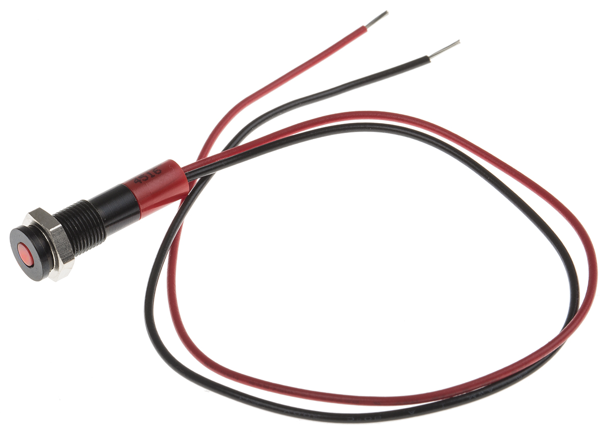 RS PRO Red Panel Mount Indicator, 24V dc, Lead Wire Termination, IP67