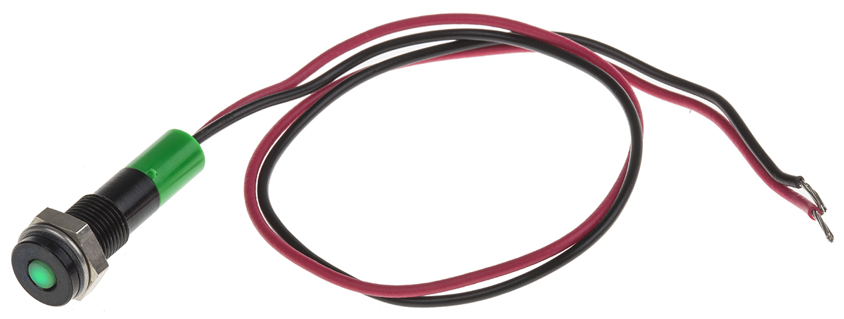 RS PRO Green Panel Mount Indicator, 24V dc, Lead Wire Termination, IP67
